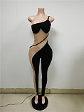 Mesh Patchwork Sleeveless Strap Bodycon Jumpsuit MEM-88433