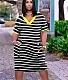 V-neck Stripe Short Sleeve Loose Dress with Pocket TK-6237