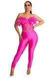 Feathers Corset Crop Top and Cut Out Pants Outfits MEM-88434