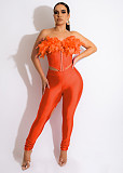 Feathers Corset Crop Top and Cut Out Pants Outfits MEM-88434