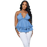 Ruffles V Neck Backless Slim Fit Camisole Sweet Tops GLS-10102