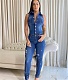 Casual Button Down Sleeveless Skinny Denim Jumpsuit LX-6923