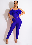 Feathers Corset Crop Top and Cut Out Pants Outfits MEM-88434