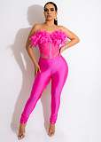 Feathers Corset Crop Top and Cut Out Pants Outfits MEM-88434