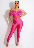 Feathers Corset Crop Top and Cut Out Pants Outfits MEM-88434