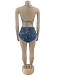 Denim Halter Lace Up Bra and Mini Shorts Bikini Suit OSM-4354