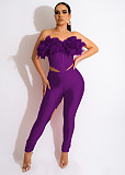 Feathers Corset Crop Top and Cut Out Pants Outfits MEM-88434