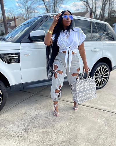 Mid Waist Hole Loose Hip Hop Jogging Sweatpants ZAND-31208