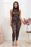 Solid See Through Lace Sleeveless Bodycon Jumpsuit LX-6928
