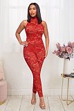 Solid See Through Lace Sleeveless Bodycon Jumpsuit LX-6928