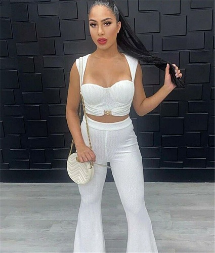 Sleeveless Bustiers Crop Top And Long Bell-Bottoms Set BN-830