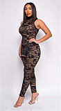 Solid See Through Lace Sleeveless Bodycon Jumpsuit LX-6928