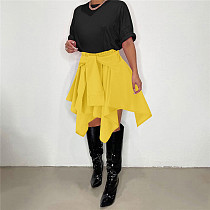 Solid Color Irregular High Waist Knee Length Skirts CH-8223