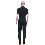 Short Sleeve Front Zipper Bodycon Gym Jumpsuit ORY-5091-1