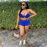 Halter Bandage Bra Ruffles High Waist Shorts Bikini Set NIYA-8111