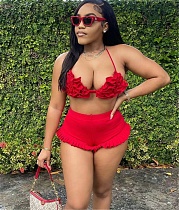 Halter Bandage Bra Ruffles High Waist Shorts Bikini Set NIYA-8111