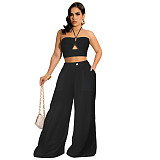 Bandage Halter Crop Tops Wide Leg Pants 2 Piece Sets JLY-19346