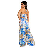 Bandage Halter Crop Tops Wide Leg Pants 2 Piece Sets JLY-19346