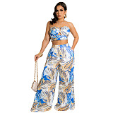 Bandage Halter Crop Tops Wide Leg Pants 2 Piece Sets JLY-19346