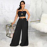 Bandage Halter Crop Tops Wide Leg Pants 2 Piece Sets JLY-19346