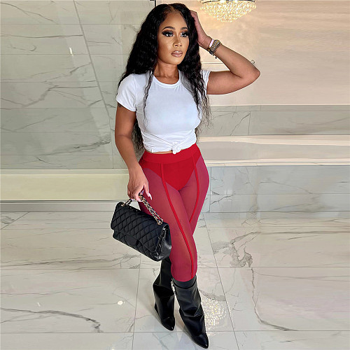 Mesh Patchwork Elastic Body-Shaping Pencil Pants CH-8222