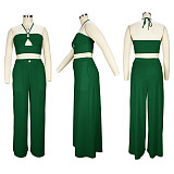 Bandage Halter Crop Tops Wide Leg Pants 2 Piece Sets JLY-19346