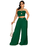 Bandage Halter Crop Tops Wide Leg Pants 2 Piece Sets JLY-19346