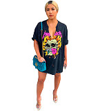 Hip Hop Short Sleeve Print Hole Loose Fitting T Shirt MDF-5313