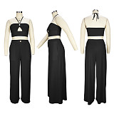 Bandage Halter Crop Tops Wide Leg Pants 2 Piece Sets JLY-19346