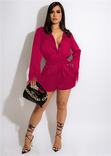 Long Tassel Sleeve Button Down Shirts Shorts Suit MEM-88436