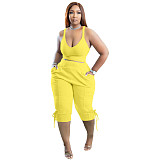 Sleeveless Tank Crop Tops Calf Length Pants Tracksuit TK-6239