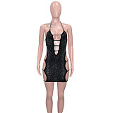 Halter Backless Cleavage Shiny Diamonds Mini Dress SH-390298