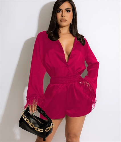 Long Tassel Sleeve Button Down Shirts Shorts Suit MEM-88436