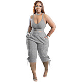 Sleeveless Tank Crop Tops Calf Length Pants Tracksuit TK-6239
