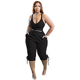 Sleeveless Tank Crop Tops Calf Length Pants Tracksuit TK-6239
