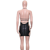 Halter Backless Cleavage Shiny Diamonds Mini Dress SH-390298