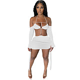 Beach Wear Long Sleeve Halter Cut Out Backless Dress GLS-7025