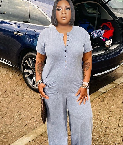 Short Sleeve Loose Casual Plus Size Jumpsuit WA-77435