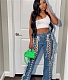 Chic Lace Up Hollow Out Tassel Side Flare Jeans LA-3305