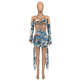 Beach Wear Long Sleeve Halter Cut Out Backless Dress GLS-7025