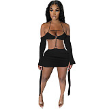 Beach Wear Long Sleeve Halter Cut Out Backless Dress GLS-7025