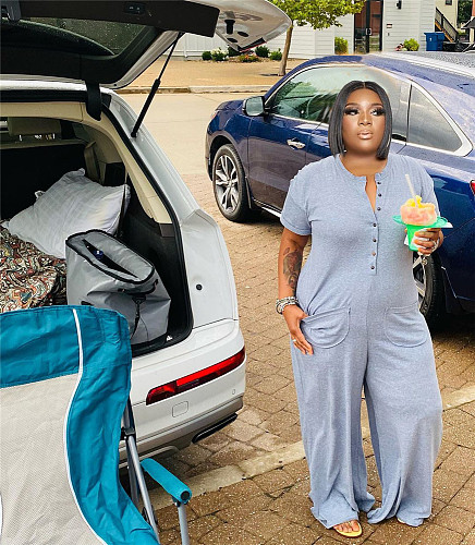 Short Sleeve Loose Casual Plus Size Jumpsuit WA-77435
