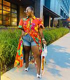 Floral Print Short Sleeve Elegant Lace Up Maxi Dress MK-3090