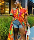 Floral Print Short Sleeve Elegant Lace Up Maxi Dress MK-3090