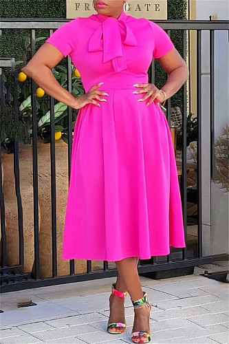 Elegant Short Sleeve Bow Tie A Line Maxi Dresses MK-3089