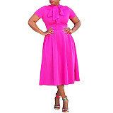 Elegant Short Sleeve Bow Tie A Line Maxi Dresses MK-3089