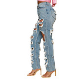 High Waist Streetwear Ripped Hole Jeans Pants LX-5515