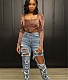 High Waist Streetwear Ripped Hole Jeans Pants LX-5515
