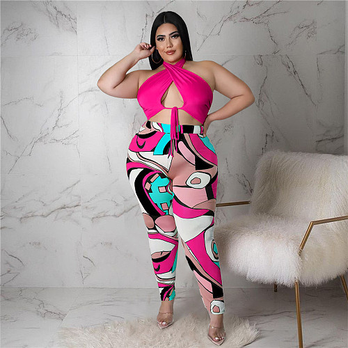 Cross Halter Lace Up Crop Top Leggings 2 Piece Set ASL-7079