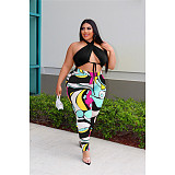 Cross Halter Lace Up Crop Top Leggings 2 Piece Set ASL-7079